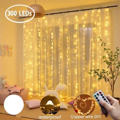 Curtain LED 3x3m 300Led String Light USB Fairy Icicle Copper Wire Remote Control Christmas Wedding Holiday Garden Window Outside