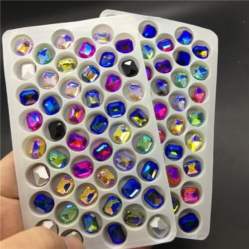 TopStone AB Colors 8x10mm Glass Crystal Rectangle Rhinestones Pointed back fancy stone DIY Garment Stones