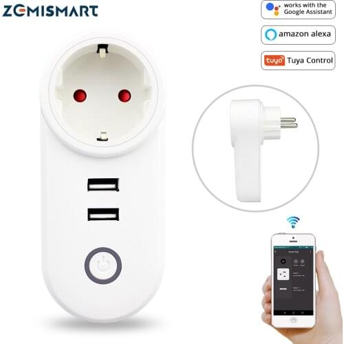 Smart WiFi Power EU Plug Outlet Socket with USB Tuya App Control Timer Function Work with Alexa Google Home assistant
