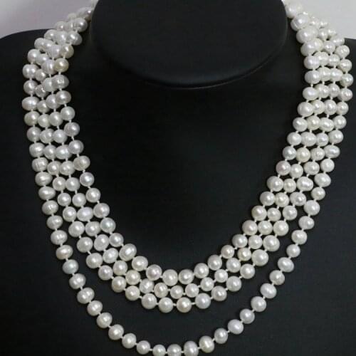 High quality natural freshwater cultured white pearl women necklace 7-8,8-9mm approx round beads fine jewelry 80inch B1480