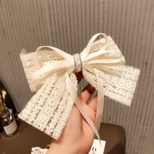 Korean Lace Bow Spring Clip Girl Sweet Pearl Embroidered Barrette Hair Clips Hairpins Women Hair Accessories Headpiece Hairclips