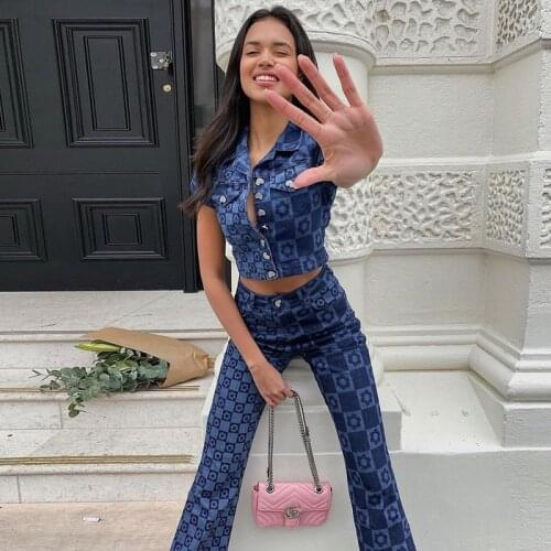 2021 Print Blue Jean Pants Women Y2K High Waist Summer Spring Vintage Fashion Wide Leg Casual Denim Long Trousers Harajuku Sweat