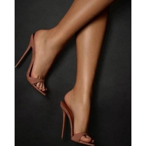 2021 Women Slippers Pointed Toe Strappy Mules Sexy High Heels Sandals Slides Party Fashion Shoes Woman Pumps Plus Size Stilettos