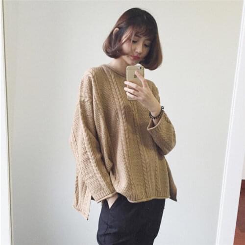 Knitted Pullover Split Asymmetrical Sweater Women Spring Autumn Style Korean Casual Loose All-match Retro Knitted Keep Warm Top