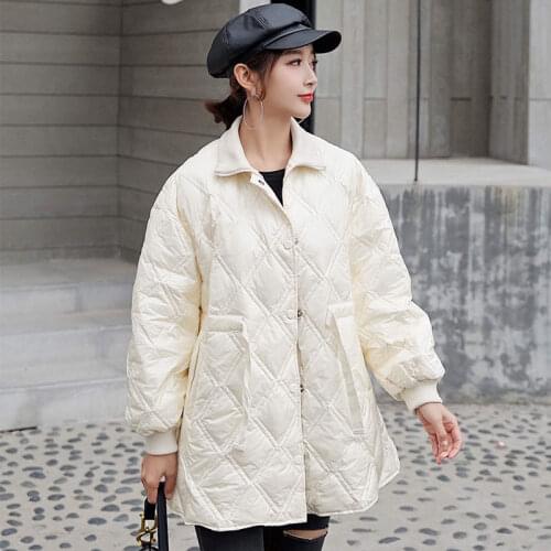 2021 Korean Fashion Down Coats Womens Autumn Winter Warm White Duck Down Parka Jacket Woman Temperament Slim Down Coats Outwear