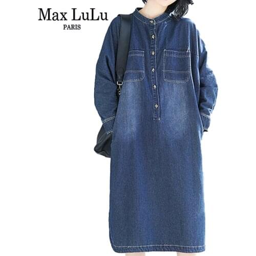 Max LuLu 2020 Autumn Korean Fashion Style Ladies Designs Elegant Long Dresses Women Vintage Party Oversized Vestidos Denim Dress