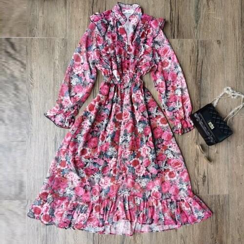 New Summer High Quality Vintage Floral Print Bohemian Lantern Sleeve V-Neck Long Dress Elgant Party Beach Robe Femme Maxi Dress