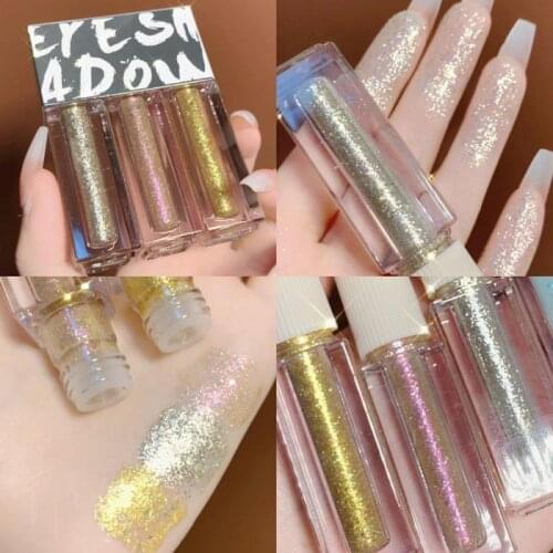 Three-color Liquid Eyeshadow Star Diamond Pearly Shiny Streamer Long Lasting Easy To Color Lying Silkworm High Gloss Eyes Makeup