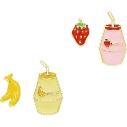 10 pair/lot fashion jewelry accessories metal enamel small mini cute banana strawberry milk earrings