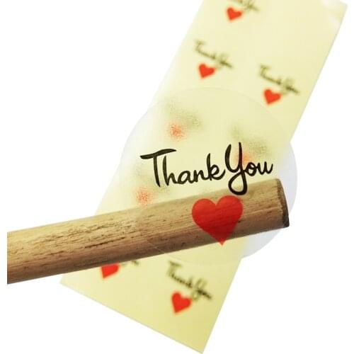 100 Pcs/lot Thank you Round Transparent Sealing label Sticker With Red Heart Circular Sealing Label Sticker PVC DIY Label
