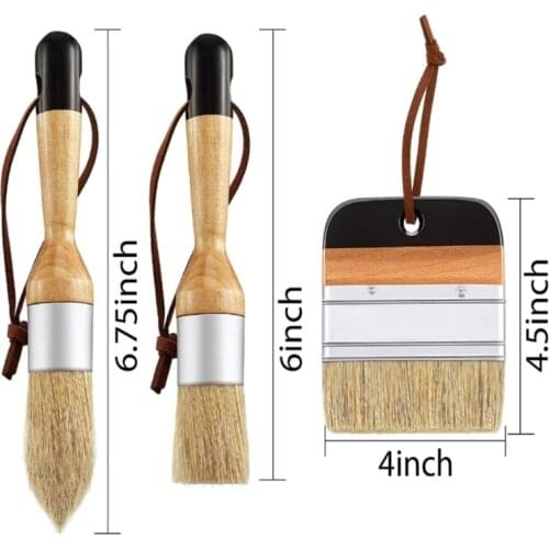3 Pcs/Set Ergonomic Handle Chalk Wax Paint Brushes for Wood Furniture DIY Painting Waxing Tool Bristle Stencil Brushes