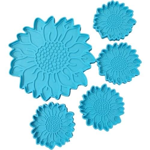5 Pcs Sun Flower Tray Epoxy Resin Mold Serving Plate Casting Silicone Mould DIY Crafts Cup Mat Making Tools