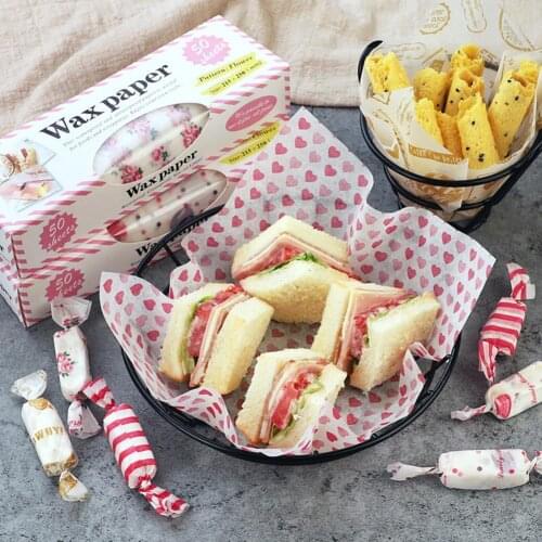 60%HOT50Pcs/Bag Wax Paper Heart Pattern Non Stick Food Wrapping Oil Proof Dry Hamburger Paper for Picnic