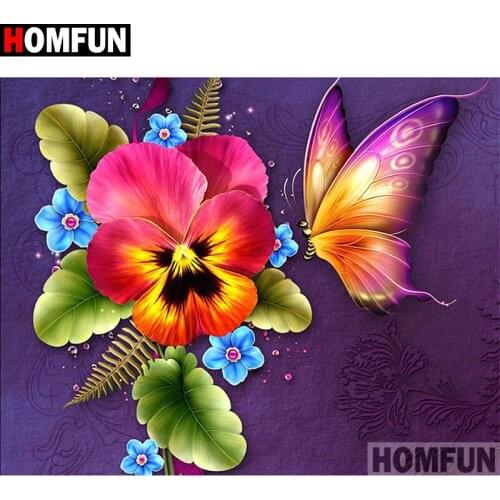 HOMFUN Full Square/Round Drill 5D DIY Diamond Painting "Flower butterfly" 3D Diamond Embroidery Cross Stitch Home Decor A19889