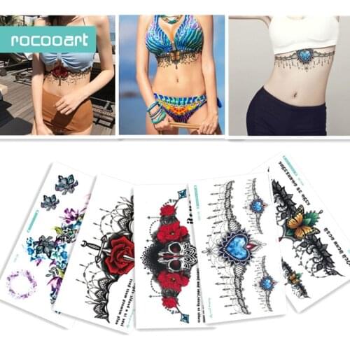 BC-5 Sheets Trendy Women Chest Back Temporary Tattoo Large Skull Flower Shoulder Arm Sternum Tattoos Sexy Henna Body Paint