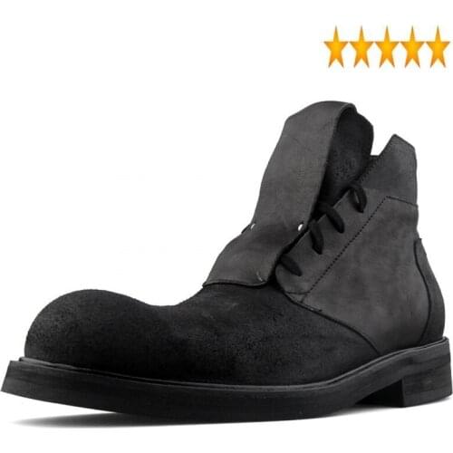 Big Retro Harajuku Leather Patchwork Round Toe Mens Low Help Boots Spring Autumn Fashion Lace Up Increase botas hombre Plus Size