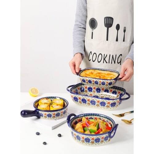 Exotica Retro Household Binaural Soup Bowl Rectangle Baking Pan Cheese Salad Plate Microwave Oven Comal