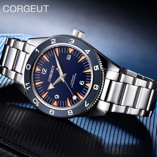 ORGEUT Mechanical Mens Watch Seagull Movement Sapphire Glass Diving 100m Luminous Sports Calendar Mens Watch Orologio da uomo