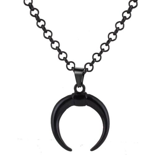 Punk Black Witch Horn Necklace Gothic Crescent Moon Pendant Viking Necklaces For Men Halloween Jewelry Gifts