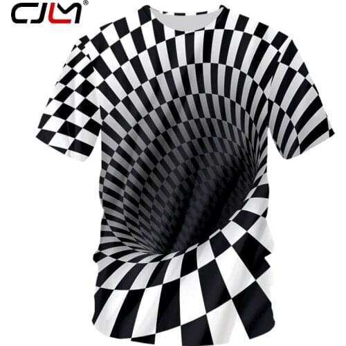 CJLM Summer Tops Men Casual Tshirt Wormhole Print Black White Grid 3D T-shirt Hiphop Short Sleeve O-Neck T-Shirts Dropshipping