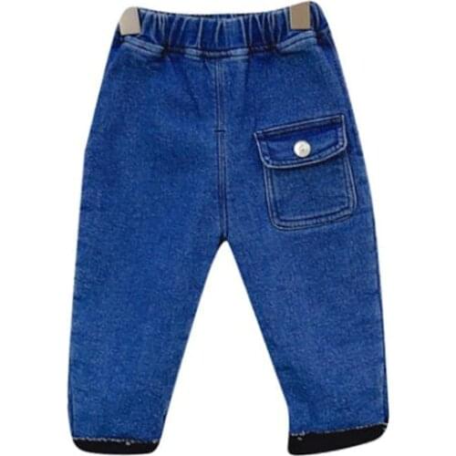 DFXD Children Jeans Pants 2020 Winter Plus Velvet Warm Denim Pants Trousers Casual Long Solid Color Thicken Pencil Pants 1-5Yrs