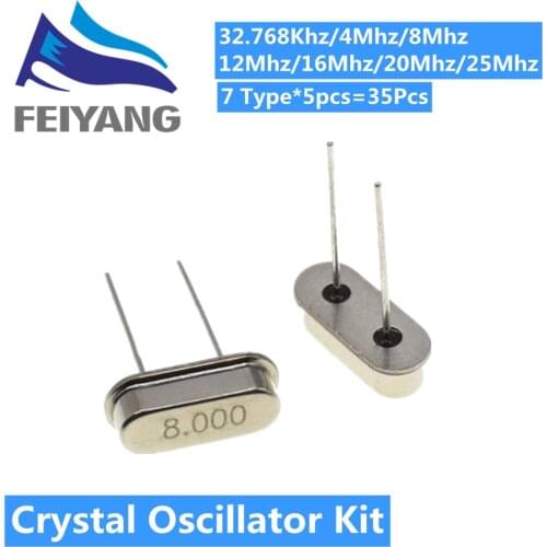 Hc-49s Crystal Oscillator Electronic Kit Resonator Ceramic Quartz Resonator Hc-49 Dip 7 Kinds X 5pcs 32.768k 4 8 12 16 20 25 Mhz