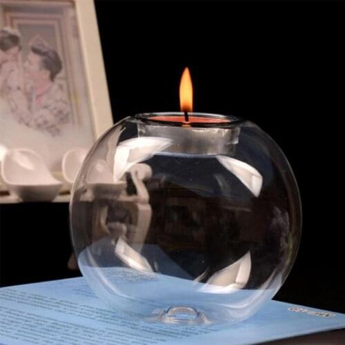 Europe Style Round Hollow Glass Candle Holder Wedding Candlestick Fine Transparent Crystal Glass Candlestick Dining Home Decor