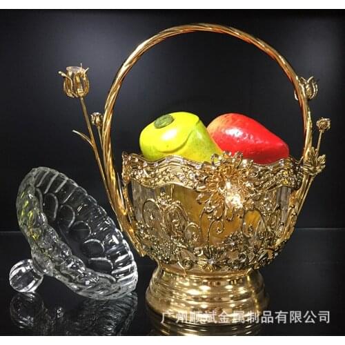 European style fruit plate living room high-end glass metal double layer sanitary and environmental protection home decoration f
