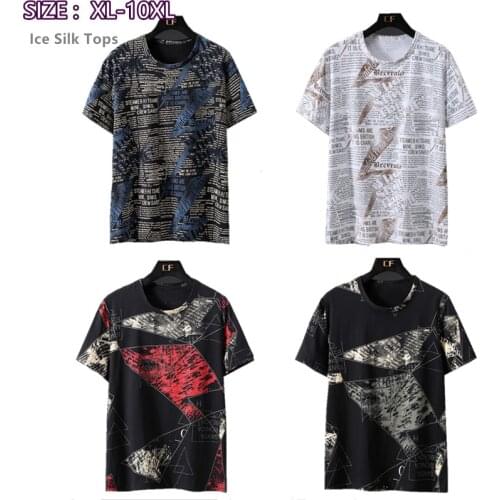 Oversized T Shirt Men Summer Top Newspaper Short Sleeve Tshirts Oversized Plus 6XL 8XL 9XL 10XL Tee Shirts Mens Ice Silk Tops