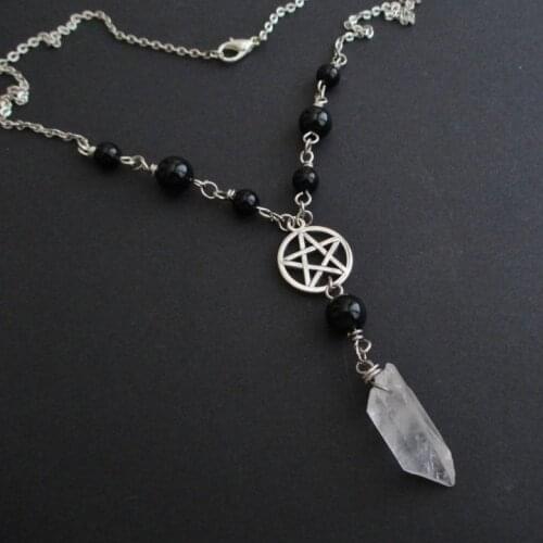 Gothic Beaded Pentagram Necklace Crystal Necklace Goth Wiccan Pendant Witchy Punk Jewelry Women Statement Gift Charm Mystical