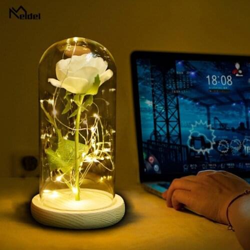 Meldel Artificial Flowers LED Red Rose String In A Flask Desk Lamp Romantic Valentines Day Birthday Gift Wedding Home Decor