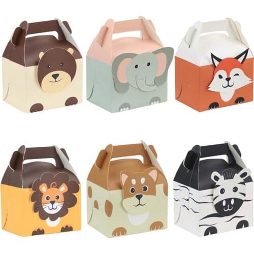 6pcs Lovely Animal Candy Box Lion Fox Elephant Gift Box Lion/Bear Portable Biscuit Box Baby Shower Kids Birthday Party Favor