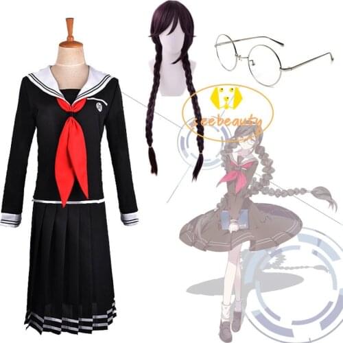 Toko Fukawa Cosplay Costume Sailor Suit Danganronpa Anime Glasses Dark Purple Wig Dangan Ronpa Japanese School Uniform for Girls