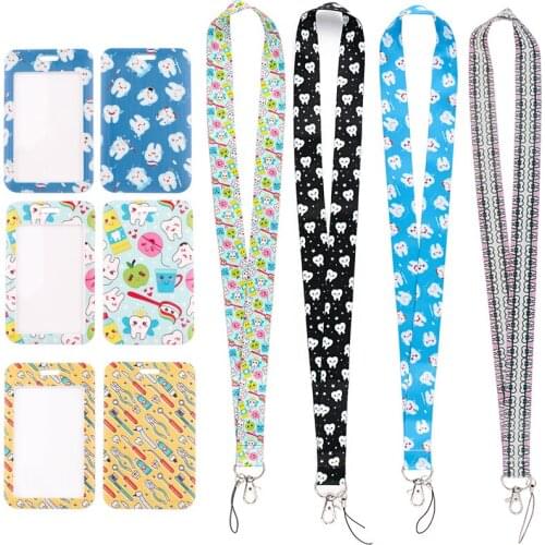 MD925 DMLSKY Cartoon Protect Teeth Card Holder ID Holder Bus Card Holder Staff Card With Lanyard For Dentist Doctor
