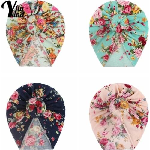 Yundfly Fashion Soft Polyester Cotton Newborn Cap Cute Floral Pattern Donut Baby Girl Turban Hat Print Headwear Hair Accessories