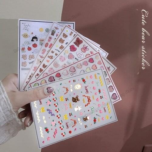 Disney Nail Cartoon Sticker Cute Bear Love Back Glue Waterproof Decoration Kawaii Diy Toys For Children Girl New Decals Manicure