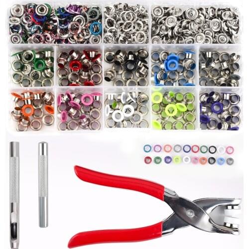 1pc Plier+1set Eyelets Tool+100 sets 10 Colors 9.5mm Prong Snap Buttons Fasteners Press Studs Poppers Buckle+200pcs 5mm Eyelets