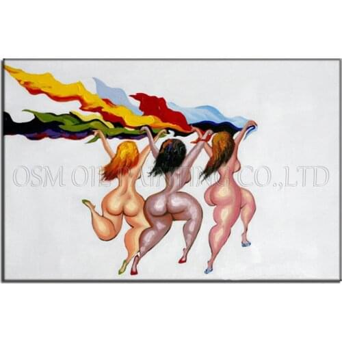 Professional Artist Handmade High Quality Modern Abstract Nude Women Running Oil Painting Funny Art Stark Naked Oil Painting