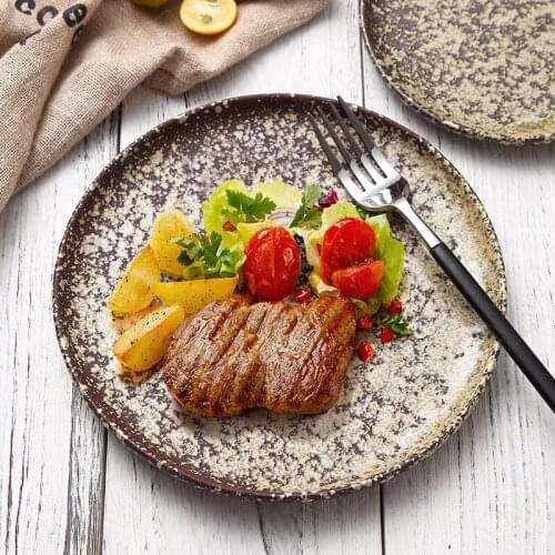 Retro Stoneware Plates Creativity Western Steak Pasta Dishes Dining Table Fruit Salad Plate European Restaurant Serving Tray