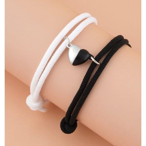 Romantic 2pcs/set Yin Yang Heart Magnetic Couple Bracelets Men Women Classic Black White Paired Lovers Jewelry Adjustable