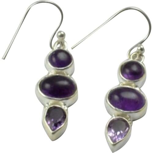 Lovegem Genuine Amethyst EARRINGS 925 Sterling Silver, 38mm, AE2189