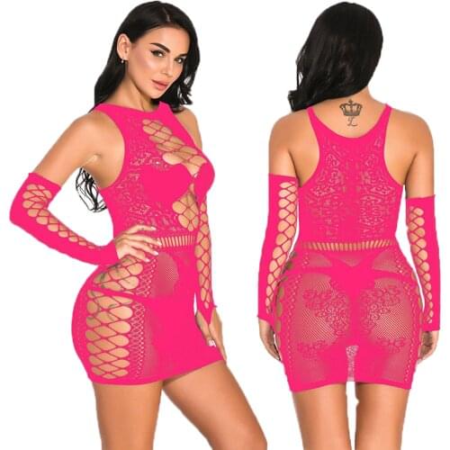 Large Size Sexy Summer Ladies lingerie Sleepwear Womens Purple Red Nightdress Sexy Underwear Lingerie+2pcs Sleeve