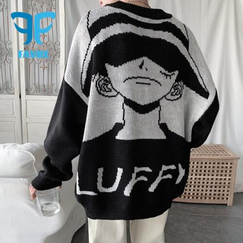 FAVRE Cartoon Anime Jacquard Knitted Sweaters Men Autumn Winter Round Neck Pullover Women Long Sleeve Loose BF Harajuku Jumpers