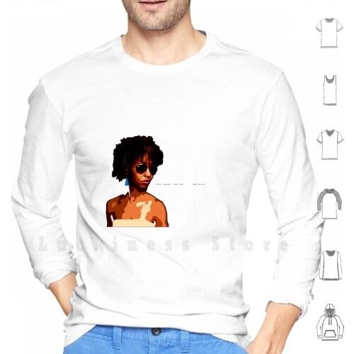 80s Hoodie Long Sleeve Blue Yellow Girl Portrait Cutout Ajp