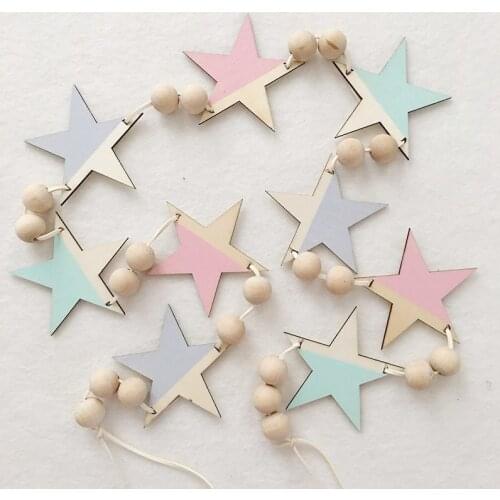INS Beautiful Star Wooden Beads Wall Decorations Baby Kids Room Decoration Birthday Party Decor Hanging Decorations Baby Gift