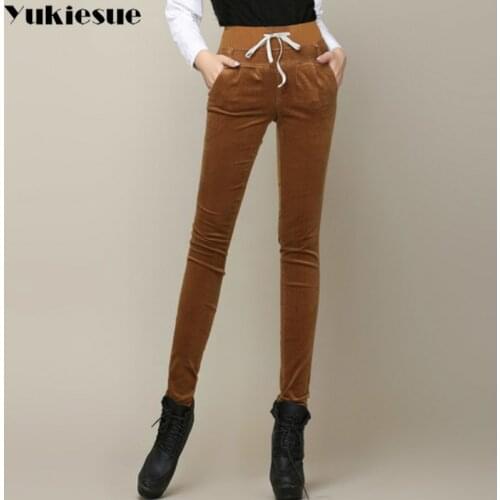 High Waisted Corduroy harem Pants Womens Stretch Women Trousers Cotton Womens Pants Plus Size 27-40 Womens Trousers Female