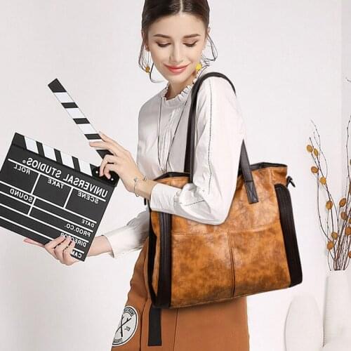 Femme Brown Tote 2021 Women Bag Over Shoulder Women High Capacity Handbag Oil Wax Leather Crossbody Bag