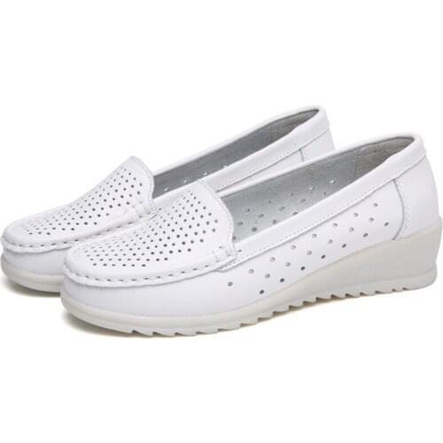 Womens shoes a pedal breathable hollow nurse shoes fashion trend cowhide womens shoes work shoes