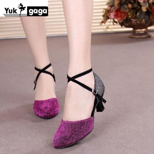 2019 New Salsa Dance Shoes Latin Woman Glitter and PU Silver Gray For Women Dance Shoes Ladies Party Ballroom Shoes Dance Sandal