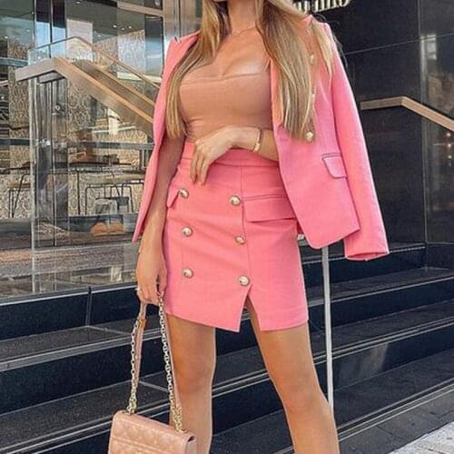 2 Piece Set Women 2021summer New Fashion Solid Color Long-Sleeved Blazer Femme+Stretch Skirt Women Sets Office Matching Sets